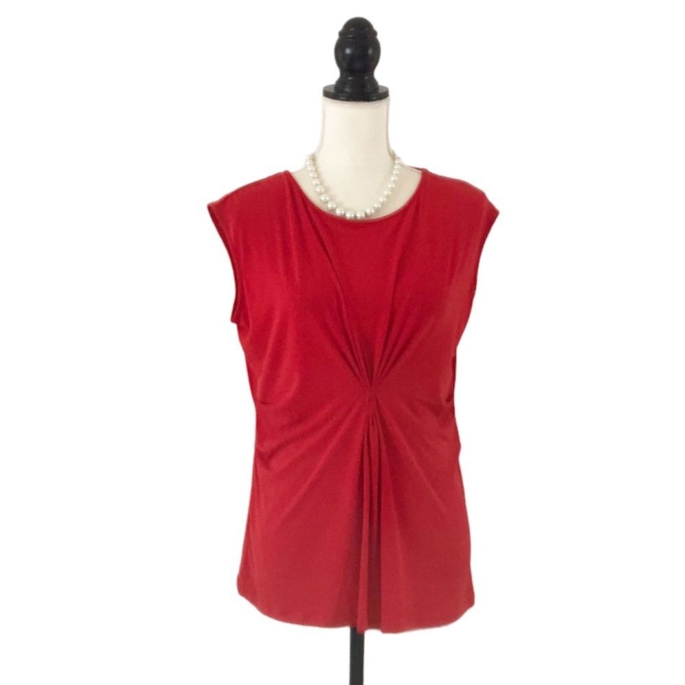 Kasper Women’s Stretch Knit Sleeveless Red Ruched Top Size M